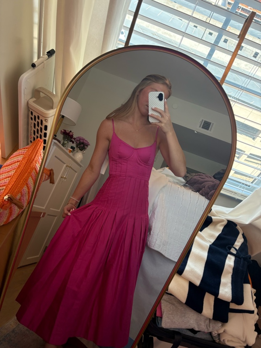 THE GREAT. Fuchsia Spaghetti-Strap Maxi Dress